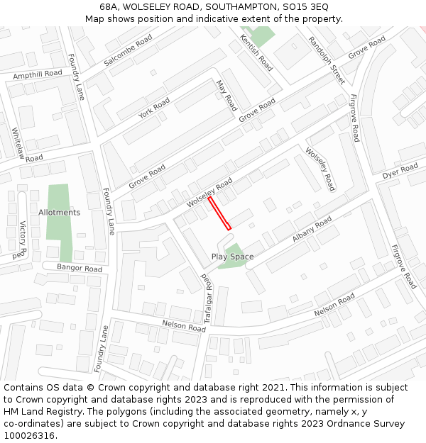 68A, WOLSELEY ROAD, SOUTHAMPTON, SO15 3EQ: Location map and indicative extent of plot