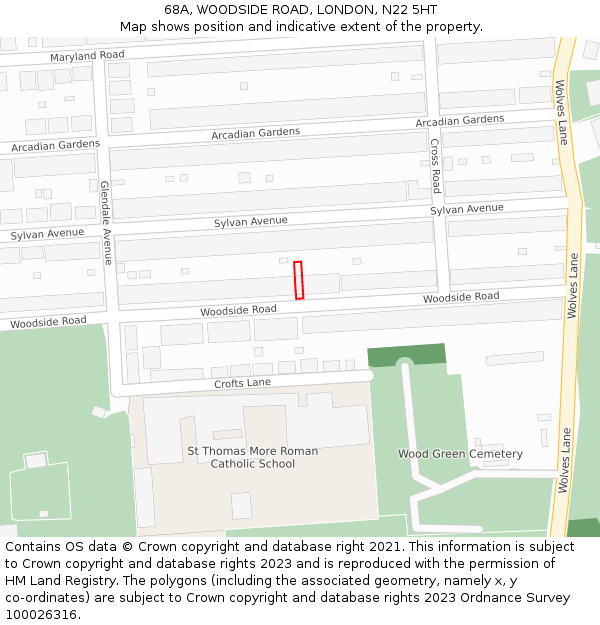 68A, WOODSIDE ROAD, LONDON, N22 5HT: Location map and indicative extent of plot