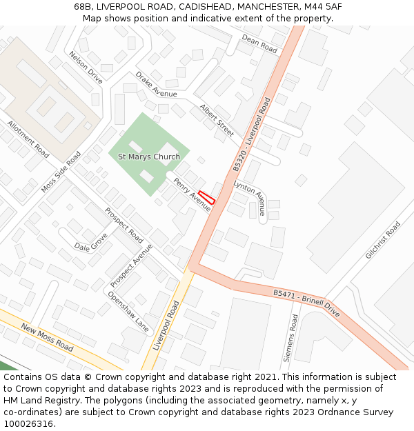 68B, LIVERPOOL ROAD, CADISHEAD, MANCHESTER, M44 5AF: Location map and indicative extent of plot