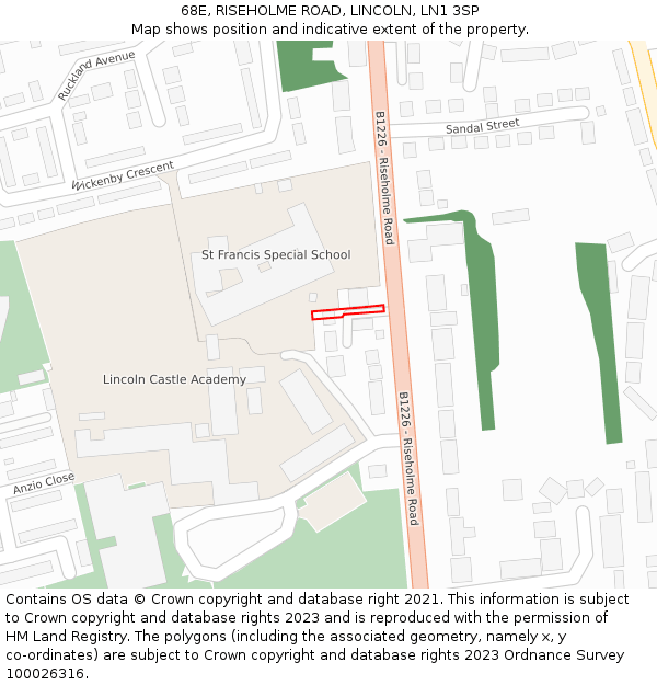 68E, RISEHOLME ROAD, LINCOLN, LN1 3SP: Location map and indicative extent of plot
