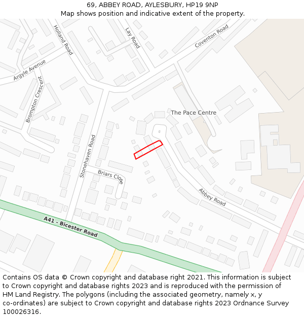 69, ABBEY ROAD, AYLESBURY, HP19 9NP: Location map and indicative extent of plot