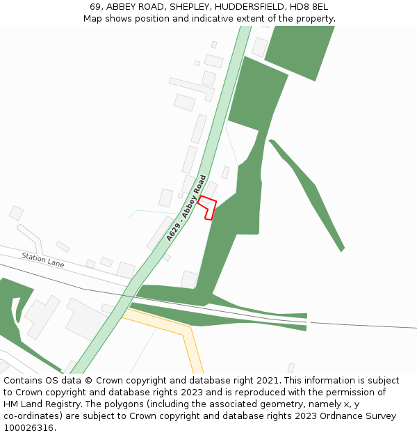 69, ABBEY ROAD, SHEPLEY, HUDDERSFIELD, HD8 8EL: Location map and indicative extent of plot