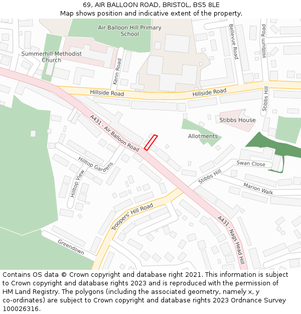 69, AIR BALLOON ROAD, BRISTOL, BS5 8LE: Location map and indicative extent of plot