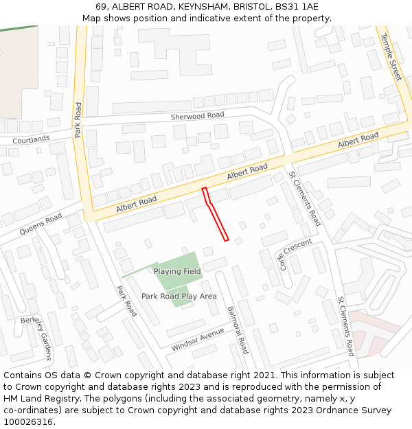 69, ALBERT ROAD, KEYNSHAM, BRISTOL, BS31 1AE: Location map and indicative extent of plot