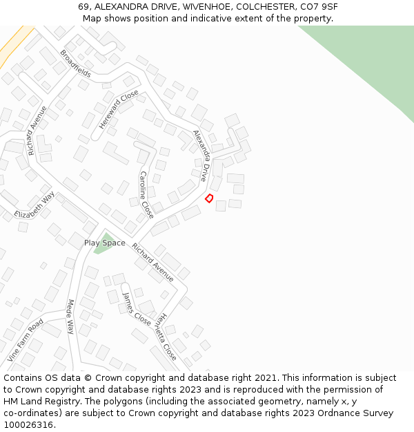 69, ALEXANDRA DRIVE, WIVENHOE, COLCHESTER, CO7 9SF: Location map and indicative extent of plot