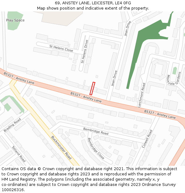 69, ANSTEY LANE, LEICESTER, LE4 0FG: Location map and indicative extent of plot
