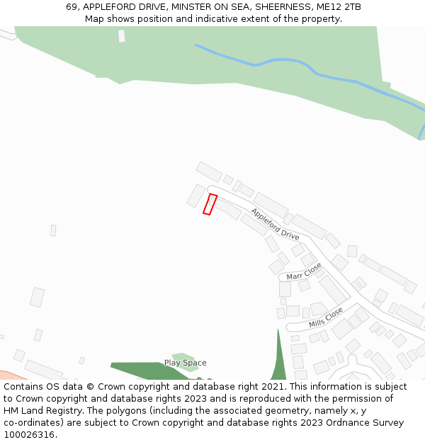 69, APPLEFORD DRIVE, MINSTER ON SEA, SHEERNESS, ME12 2TB: Location map and indicative extent of plot