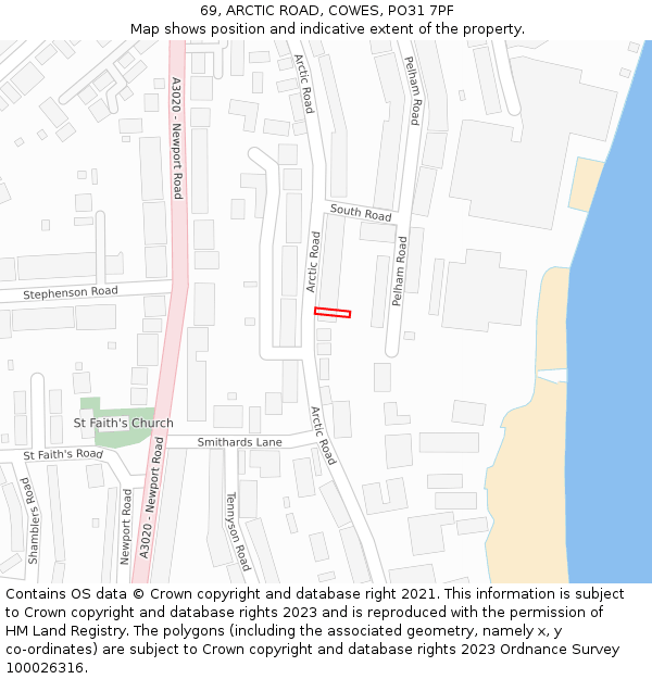 69, ARCTIC ROAD, COWES, PO31 7PF: Location map and indicative extent of plot