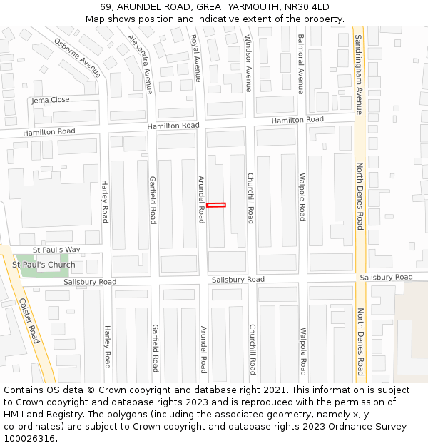 69, ARUNDEL ROAD, GREAT YARMOUTH, NR30 4LD: Location map and indicative extent of plot