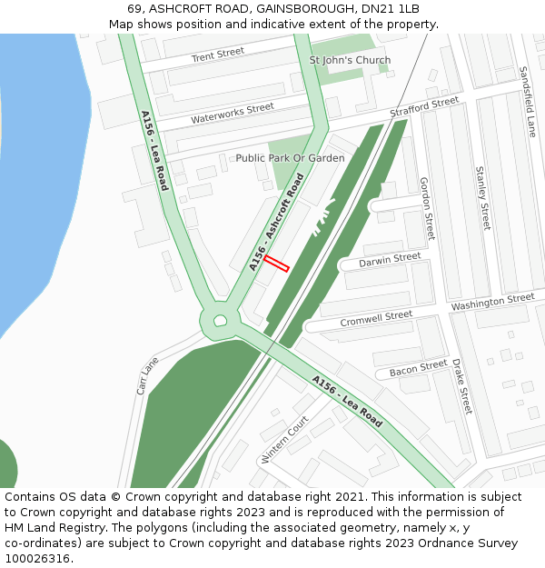 69, ASHCROFT ROAD, GAINSBOROUGH, DN21 1LB: Location map and indicative extent of plot
