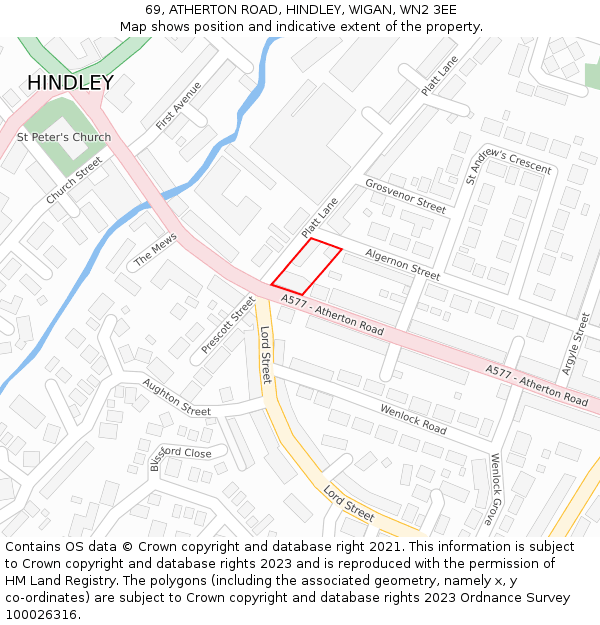 69, ATHERTON ROAD, HINDLEY, WIGAN, WN2 3EE: Location map and indicative extent of plot