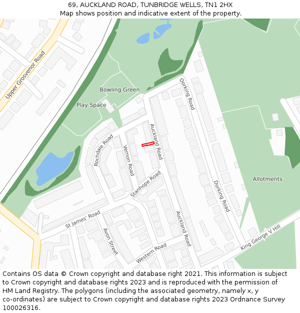 69, AUCKLAND ROAD, TUNBRIDGE WELLS, TN1 2HX: Location map and indicative extent of plot