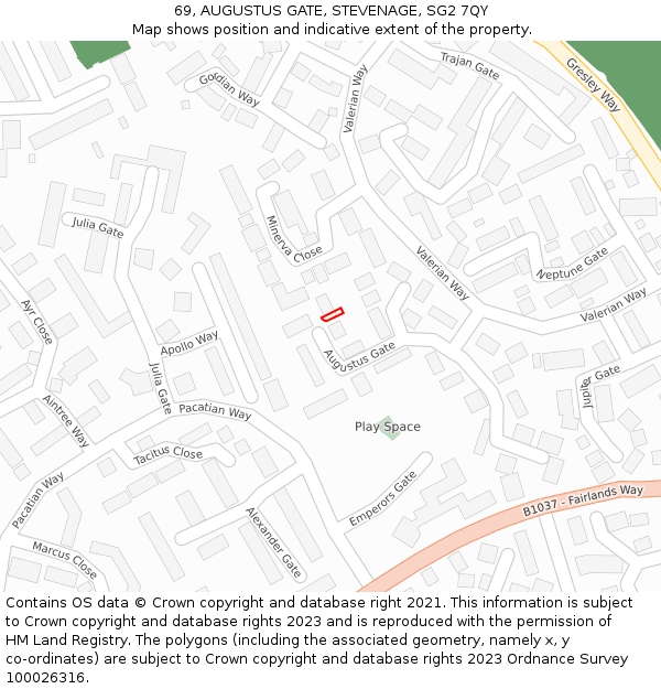 69, AUGUSTUS GATE, STEVENAGE, SG2 7QY: Location map and indicative extent of plot