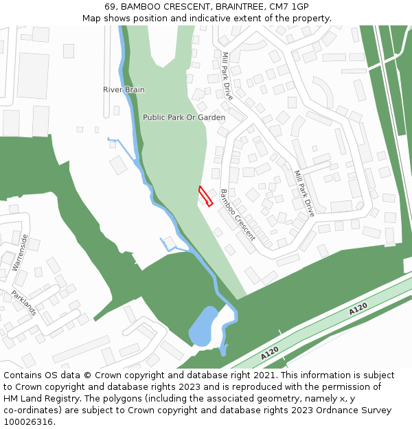 69, BAMBOO CRESCENT, BRAINTREE, CM7 1GP: Location map and indicative extent of plot