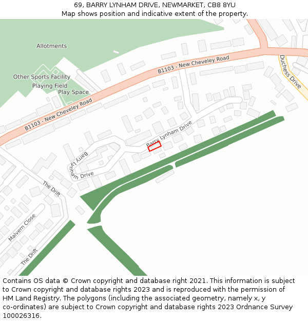 69, BARRY LYNHAM DRIVE, NEWMARKET, CB8 8YU: Location map and indicative extent of plot