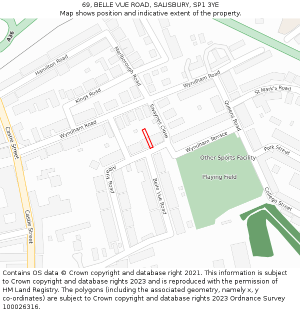 69, BELLE VUE ROAD, SALISBURY, SP1 3YE: Location map and indicative extent of plot