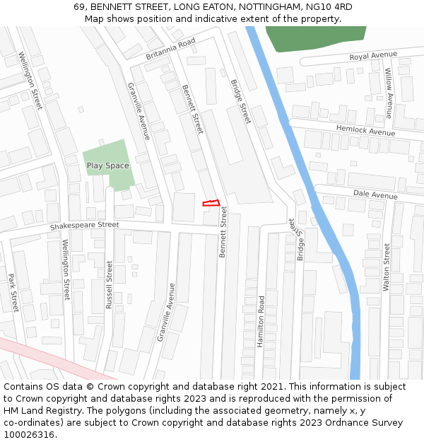 69, BENNETT STREET, LONG EATON, NOTTINGHAM, NG10 4RD: Location map and indicative extent of plot