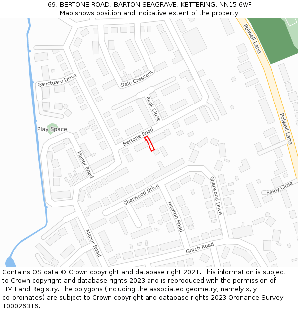 69, BERTONE ROAD, BARTON SEAGRAVE, KETTERING, NN15 6WF: Location map and indicative extent of plot