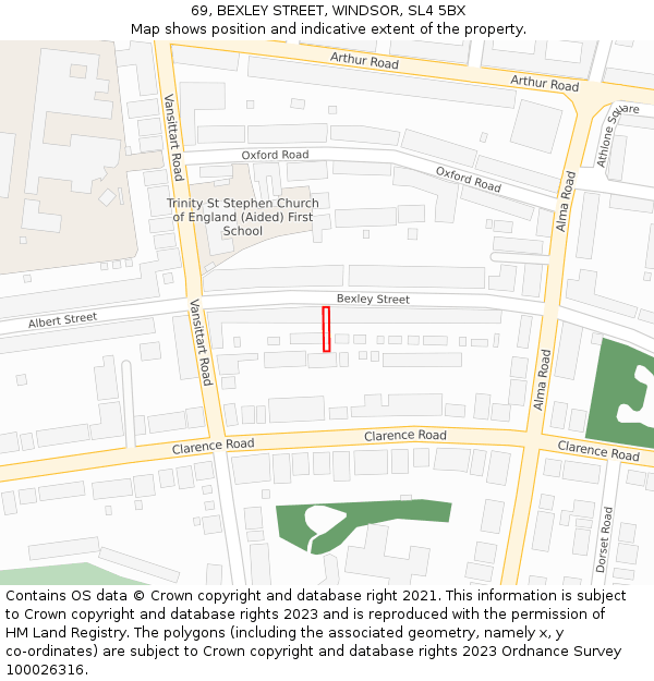 69, BEXLEY STREET, WINDSOR, SL4 5BX: Location map and indicative extent of plot
