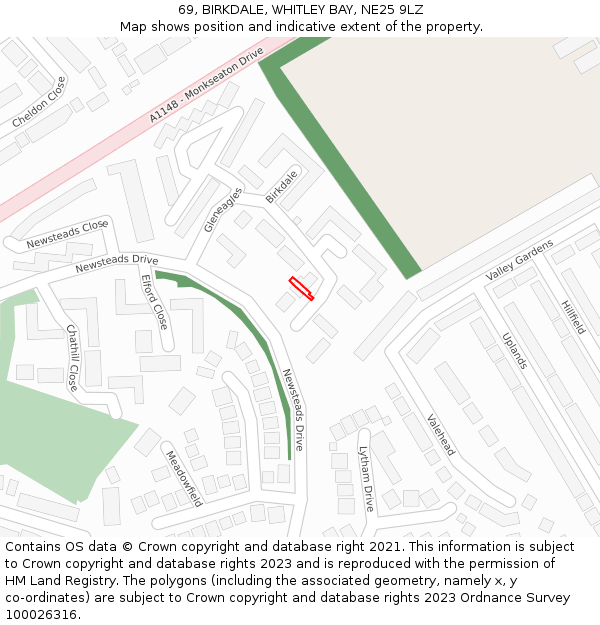 69, BIRKDALE, WHITLEY BAY, NE25 9LZ: Location map and indicative extent of plot