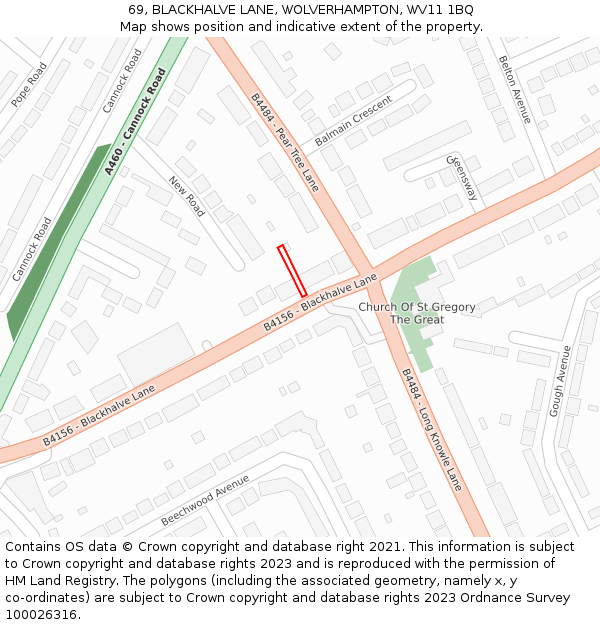 69, BLACKHALVE LANE, WOLVERHAMPTON, WV11 1BQ: Location map and indicative extent of plot