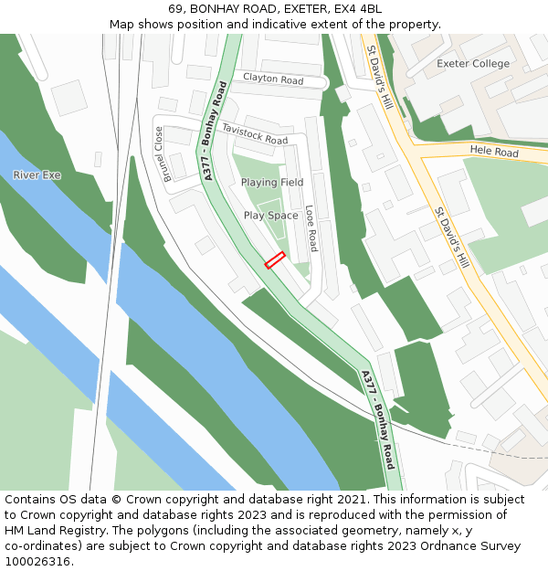 69, BONHAY ROAD, EXETER, EX4 4BL: Location map and indicative extent of plot