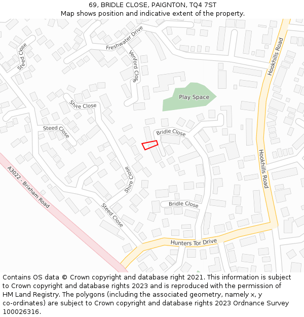 69, BRIDLE CLOSE, PAIGNTON, TQ4 7ST: Location map and indicative extent of plot