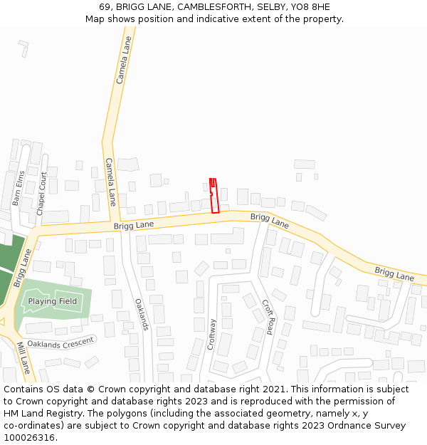 69, BRIGG LANE, CAMBLESFORTH, SELBY, YO8 8HE: Location map and indicative extent of plot