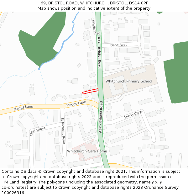69, BRISTOL ROAD, WHITCHURCH, BRISTOL, BS14 0PF: Location map and indicative extent of plot