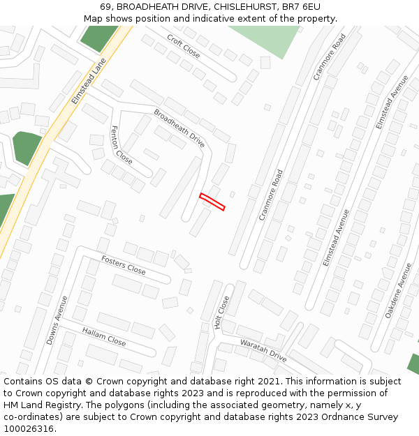 69, BROADHEATH DRIVE, CHISLEHURST, BR7 6EU: Location map and indicative extent of plot