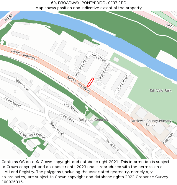69, BROADWAY, PONTYPRIDD, CF37 1BD: Location map and indicative extent of plot