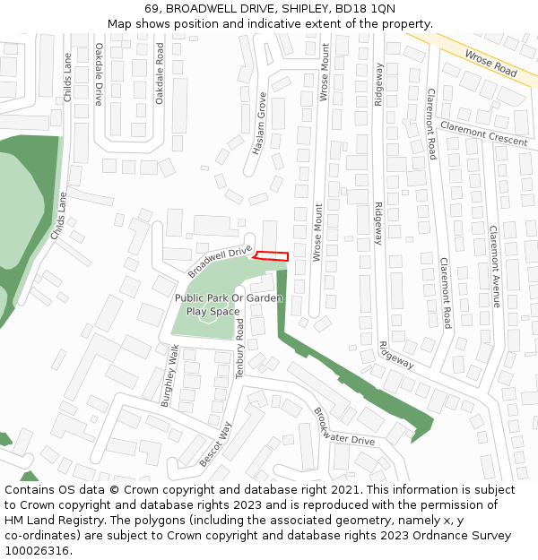 69, BROADWELL DRIVE, SHIPLEY, BD18 1QN: Location map and indicative extent of plot