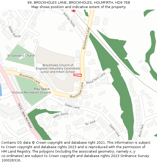 69, BROCKHOLES LANE, BROCKHOLES, HOLMFIRTH, HD9 7EB: Location map and indicative extent of plot