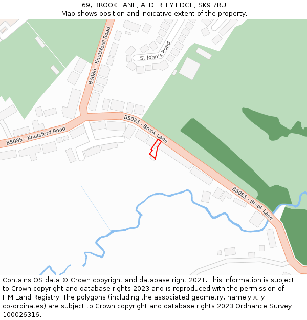69, BROOK LANE, ALDERLEY EDGE, SK9 7RU: Location map and indicative extent of plot