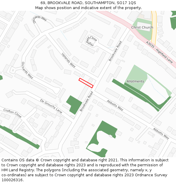 69, BROOKVALE ROAD, SOUTHAMPTON, SO17 1QS: Location map and indicative extent of plot