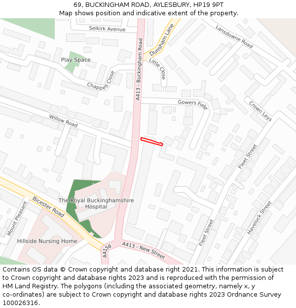 69, BUCKINGHAM ROAD, AYLESBURY, HP19 9PT: Location map and indicative extent of plot