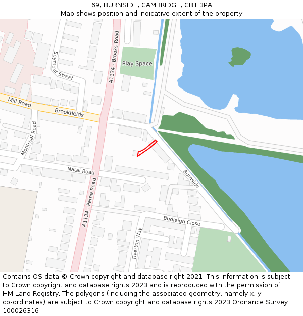 69, BURNSIDE, CAMBRIDGE, CB1 3PA: Location map and indicative extent of plot