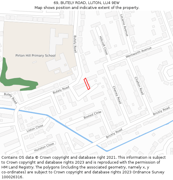 69, BUTELY ROAD, LUTON, LU4 9EW: Location map and indicative extent of plot