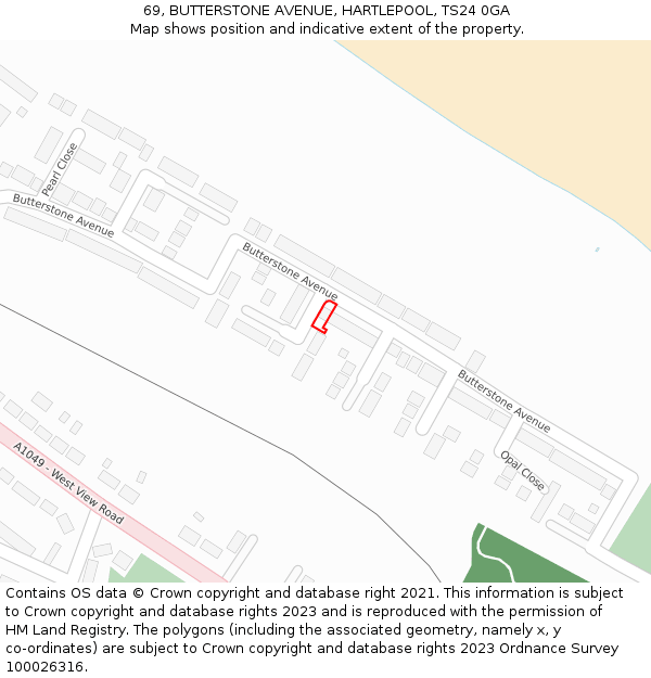 69, BUTTERSTONE AVENUE, HARTLEPOOL, TS24 0GA: Location map and indicative extent of plot