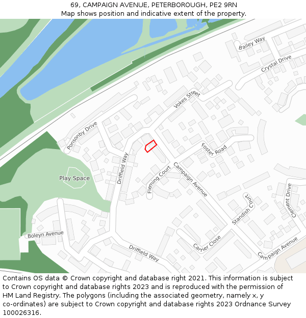 69, CAMPAIGN AVENUE, PETERBOROUGH, PE2 9RN: Location map and indicative extent of plot