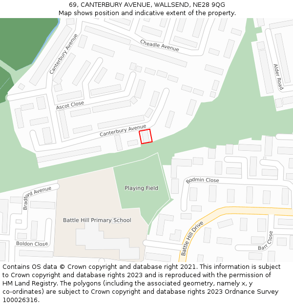 69, CANTERBURY AVENUE, WALLSEND, NE28 9QG: Location map and indicative extent of plot