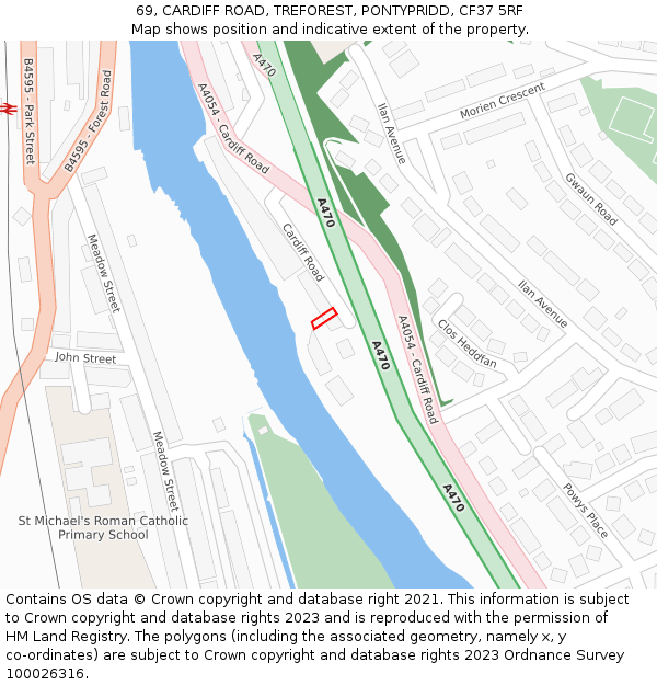 69, CARDIFF ROAD, TREFOREST, PONTYPRIDD, CF37 5RF: Location map and indicative extent of plot