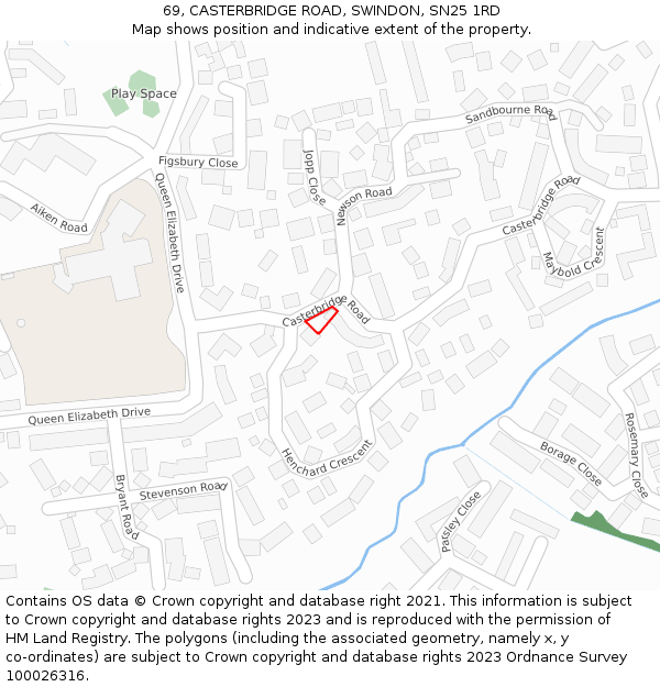 69, CASTERBRIDGE ROAD, SWINDON, SN25 1RD: Location map and indicative extent of plot