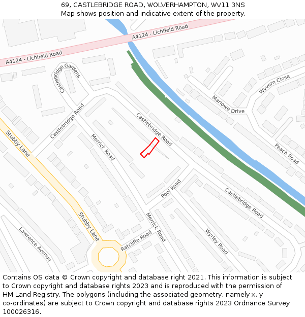69, CASTLEBRIDGE ROAD, WOLVERHAMPTON, WV11 3NS: Location map and indicative extent of plot