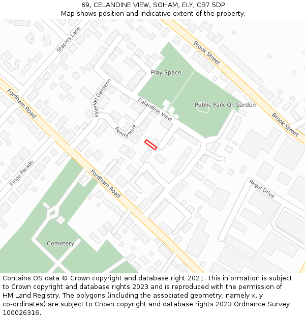 69, CELANDINE VIEW, SOHAM, ELY, CB7 5DP: Location map and indicative extent of plot