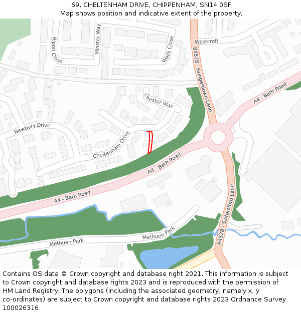 69, CHELTENHAM DRIVE, CHIPPENHAM, SN14 0SF: Location map and indicative extent of plot