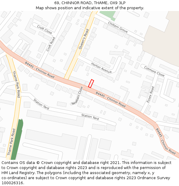69, CHINNOR ROAD, THAME, OX9 3LP: Location map and indicative extent of plot