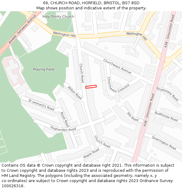 69, CHURCH ROAD, HORFIELD, BRISTOL, BS7 8SD: Location map and indicative extent of plot