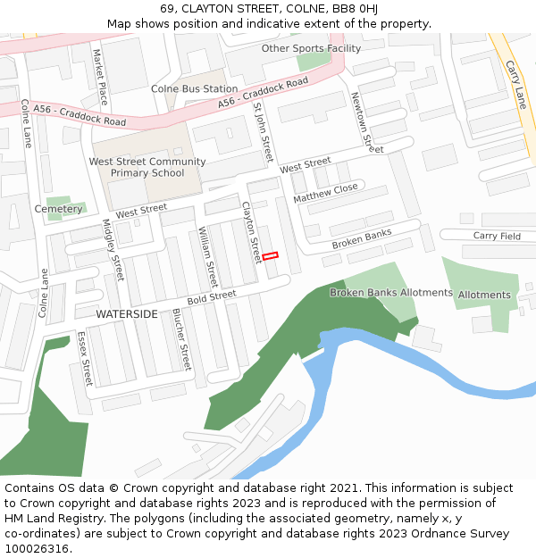 69, CLAYTON STREET, COLNE, BB8 0HJ: Location map and indicative extent of plot