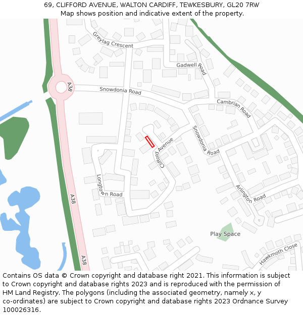 69, CLIFFORD AVENUE, WALTON CARDIFF, TEWKESBURY, GL20 7RW: Location map and indicative extent of plot